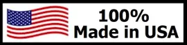 100% Made in USA label featuring an American flag, highlighting the product's origin and emphasizing quality and local manufacturing.